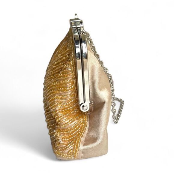 Bijoux Terner Pattern Bead Satin Kiss Lock Chain Clutch Purse - Picture 7 of 16
